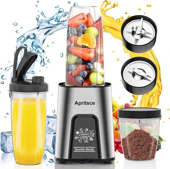 SnelShoppen - Smoothie Maker 800 W, Elektrische Blender met 600 ml Fles en 300 ml Maalbeker, Smoothie Maker To Go voor Gezonde Dranken, Shakes en Smoo