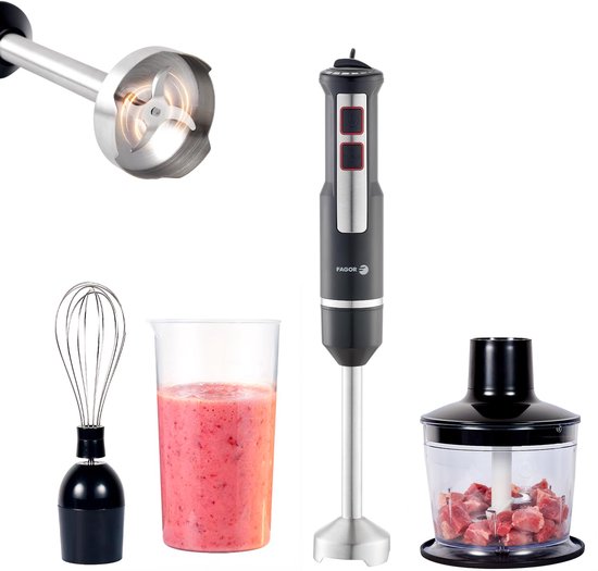 SnelShoppen - Staafmixer 1000 W met Instelbare Snelheid + Turbo, Inclusief Beker 600 ml, Hakmolen en Garde, Perfect voor Keuken en Koken