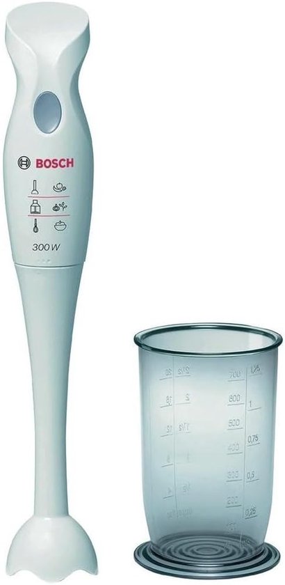 SnelShoppen - Staafmixer 300W met Afneembare Mixvoet, Mengbeker met Deksel, Ergonomische Handgreep, Lichtgewicht Wit, Ideaal voor Keuken, Smoothies, S