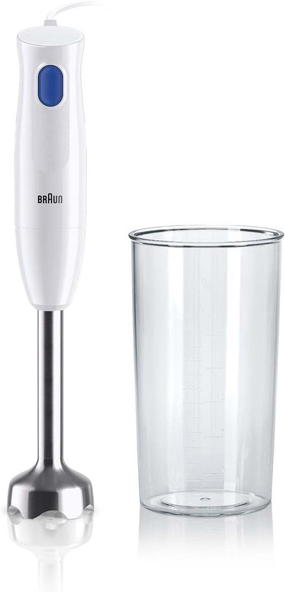 SnelShoppen - Staafmixer 450W met EasyTwist Systeem, 1 Snelheid, BPA-vrije Maatbeker 600ml, Wit/Blauw - Perfect voor Keuken, Smoothies, Soepen, en Mee
