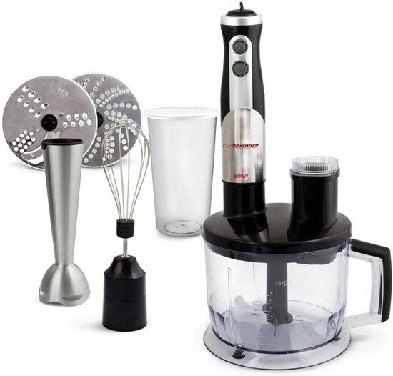 SnelShoppen - Staafmixer Crema 800W Complete Set Zwart - Handmixer voor Soepen, Sauzen, Babyvoeding, Smoothies - Keukenaccessoire voor Snelle Bereidin