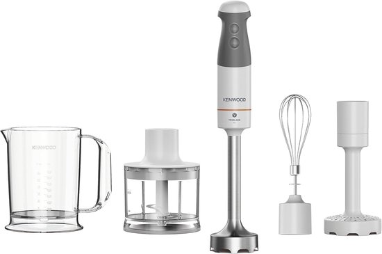 SnelShoppen - Staafmixer met 3 Messen, Roestvrijstalen Handgreep, 850W, Wit/Grijs, Voor Aardappelpuree, Blenderbeker, Klopper, Versnipperaar, Keukenhu