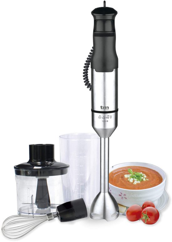 SnelShoppen - TM Electron TMPBA017 Staafmixer 1200 W - Roestvrij Staal, Ergonomische Antislip Handgreep, Inclusief 600 ml Maatbeker, Metalen Staafjes