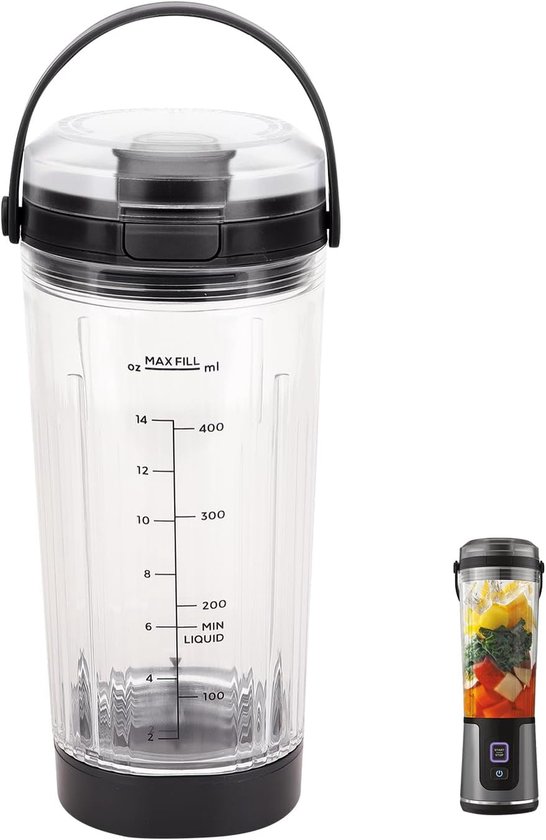 SnelShoppen - Vervangende Blenderbeker met Deksel voor Draagbare Blender - 18 oz (530 ml) Blenderbeker Accessoire - Compatibel met Ninja Blast - Zwart