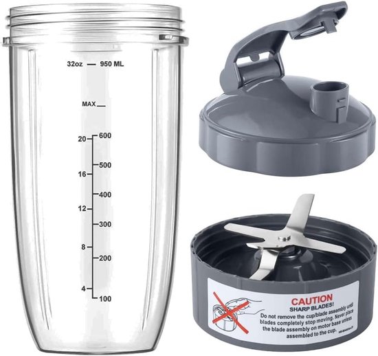 SnelShoppen - Vervangingsonderdelen Nutribullet Mixer - 950ml Cup, Extractor Mes met Flip Top To Go Deksel - Geschikt voor Smoothie Mixer 600W en Pro