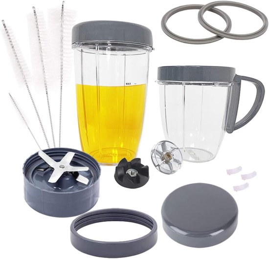 SnelShoppen - Vervangingsonderdelen voor Blender, 2 Bekers, Extractor Mes, 2 Herbruikbare Deksel, 2 Pakking, 2 Tandwielen, 3 Schokdempers, Dekselring
