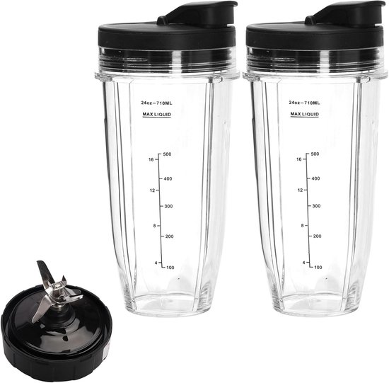 SnelShoppen - Vervangingsonderdelen voor Mixer, 2 Stuks Blenderbekers met Afneembare Deksel, 7-Vleugel Extractor Mes Geschikt voor Diverse Ninja Mixer