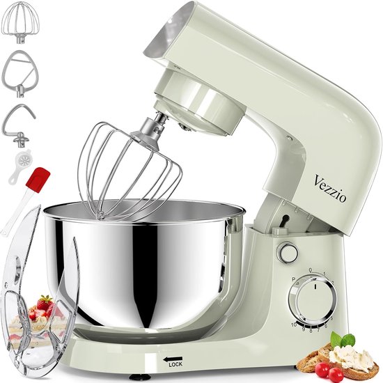 SnelShoppen - Vezzio Blender 4.5L 1500W, 10 Snelheden, Keukenmachine voor Bakken, Roestvrijstaal, Zilver en Groen - Perfect voor Gezin en Feest van Snelshoppen