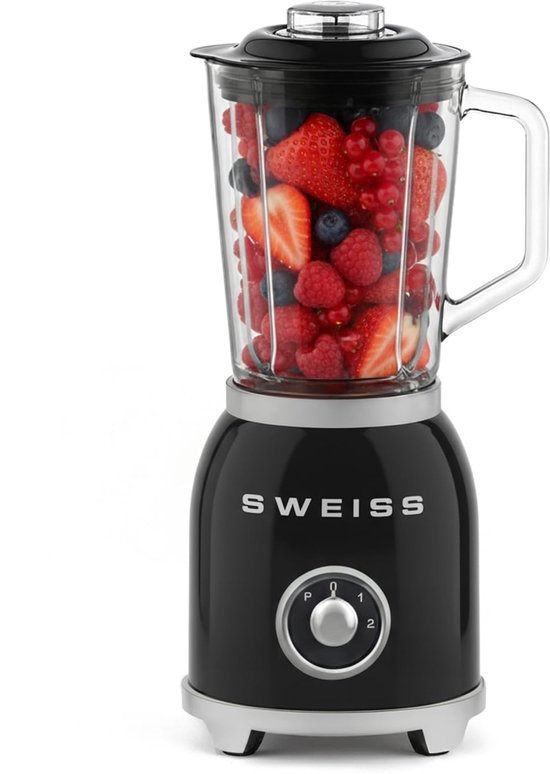 SnelShoppen - Vintage MXV9 Smoothie Blender 1,5L - 1000W, 2 Snelheden, Pulsfunctie, Roestvrijstalen Messen, Glazen Kom, Antislipvoeten, Veiligheidssch