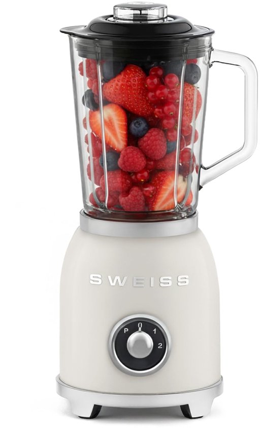 SnelShoppen - Vintage Smoothieblender 1,5L met 2 Snelheden, Pulsfunctie, Roestvrijstalen Messen, Glazen Kom, Antislipvoeten, Veiligheidsschakelaar, 10