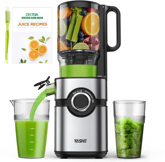 SnelShoppen - YASHE Koudensap Juicer met 12,7 cm Brede Toevoerslang - Hoge Sapopbrengst, Makkelijk te Reinigen, Zwart - Perfect voor Groenten en Fruit