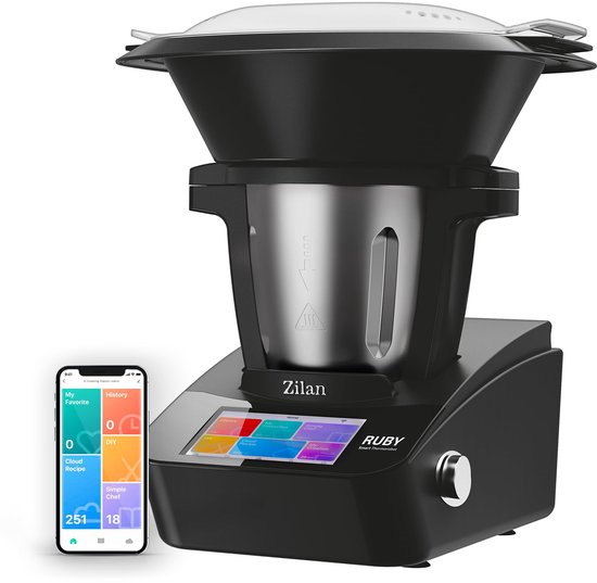 SnelShoppen - Zilan RUBY Thermorobot Multifunctionele Keukenmachine met Wifi, 18 Functies, 7 Inch TFT-Kleuren-Touchscreen, Geïntegreerde Weegschaal, A