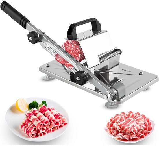 Snijmachine Vlees - Handmatige Snijmachine - RVS - Instelbare Snijdikte - voor het Snijden van Bevroren Vlees, Groenten, enz