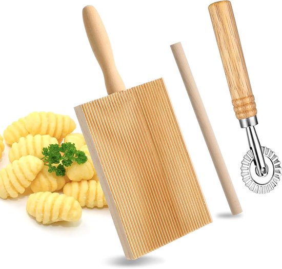 Snijplank voor pasta van hout, gnocchi-roller, wordt geleverd met deegsnijder, met glad oppervlak, gnocchi pastamboard, voor het maken van spaghetti