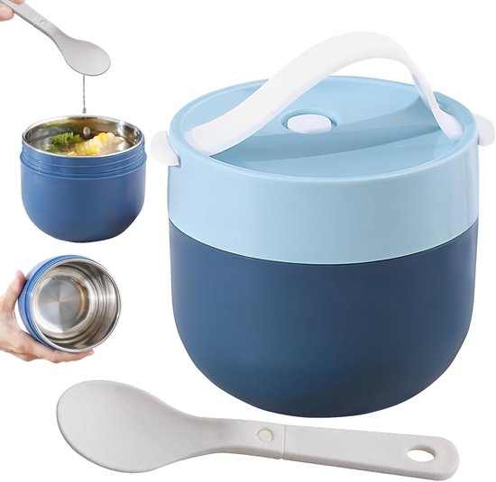 Soeppot Thermisch - Voedselcontainer Draagbaar - Warm Eten Vervoeren - Lekvrij en Morsbestendig - 600ml Capaciteit - Blauw