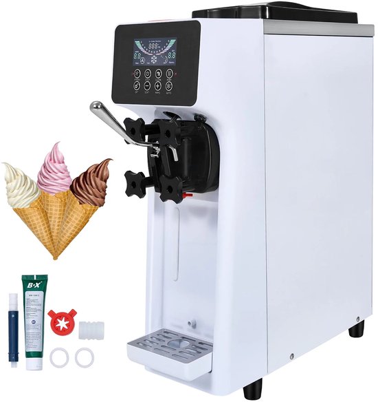 Softijsmachine - Commerciële IJsmaker - Aanrechtmodel - 4 Liter Reservoir - RVS Behuizing - Touchscreen Bediening - Automatische Reiniging - Voor Horeca, IJssalon en Foodtruck - Tot 10 Liter IJs per Uur - Voorverkoeling