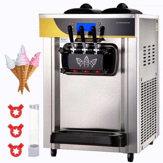 Softijsmachine - Tafelmodel - 3 Smaken - Vermogen 2200 W - Opbrengst 22-30 L/uur - LCD-scherm - Horeca van Merkloos
