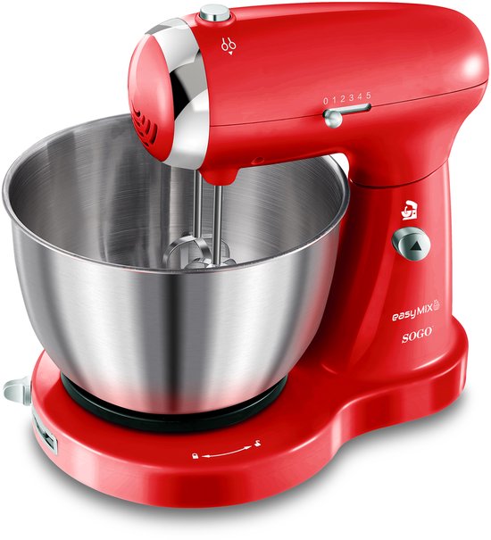 SOGO Keukenmachine - Keukenmixer met RVS Mengkom (3.2L) - Retro Design - Rood
