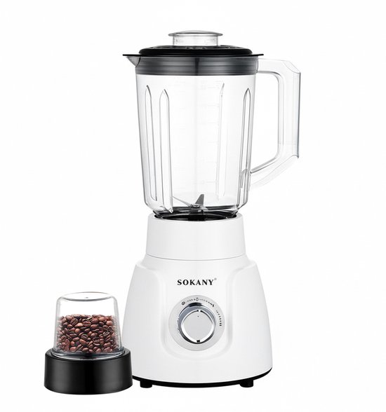 Sokany, Blender Mixer 2-in-1 500W 1.6L Ultra-Sterk met Maalmolen, Wit van Merkloos