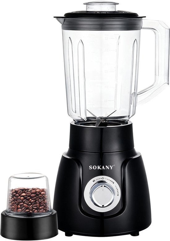 Sokany, Blender Mixer 2-in-1 500W 1.6L Ultra-Sterk met Maalmolen, Zwart van Merkloos