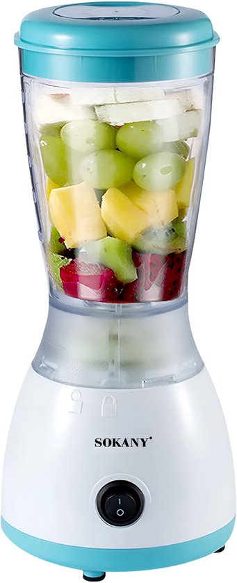 Sokany, Mini-Blender 500ml 300W Multifunctioneel met roestvrijstalen messen, Wit / Blauw van SOKANY
