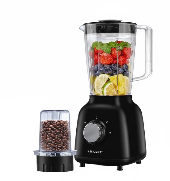 Sokany, Multifunctionele Blender Mixer 2-in-1 500W 1.6L met Maalmolen, Zwart van Merkloos
