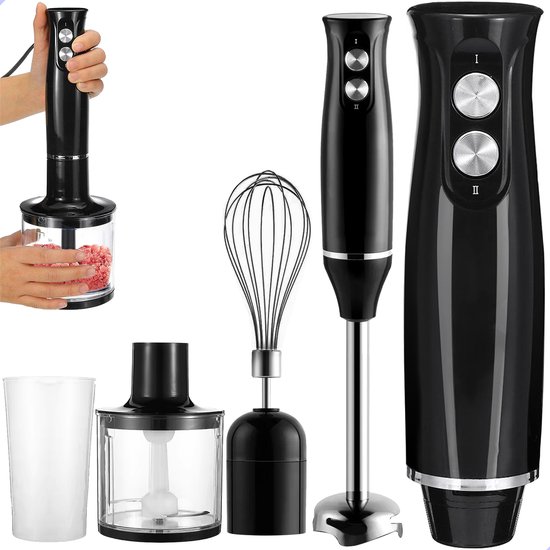 SOKANY Staafmixer 4 in 1 - 500 Watt - Hakmolen - Zwart - Maatbeker - Garde - Stille - Smoothie Maker