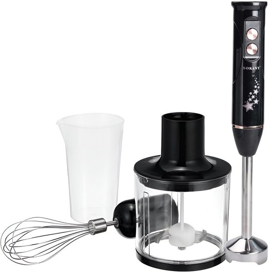 Sokany, Staafmixer 600W 4-in-1 met Hakmolen en Garde, Grijs van Merkloos