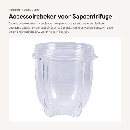 Solidchoice- Sapcentrifuge Accessoirebeker - Hoge/Korte Cup - Duurzaam Kunststof - Transparante Behuizing - BPA-vrij - Reserveonderdelen - Mixbeker