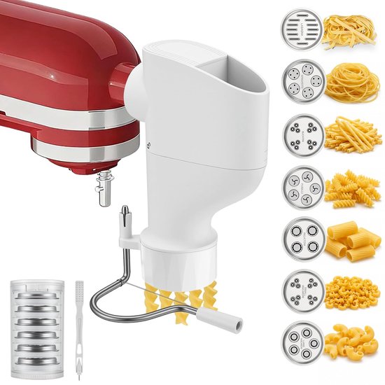 SolidKeus - Pasta-opzetstuk voor Keukenmachine, 7 Vervangbare Vormplaten voor Diverse Pasta