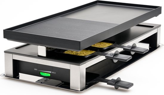 Solis 3 in 1 Tafelgrill 7911 Gourmetstel 10 Personen - Raclette Gourmet Set - Bakplaat Gourmetten - Zilver/Zwart