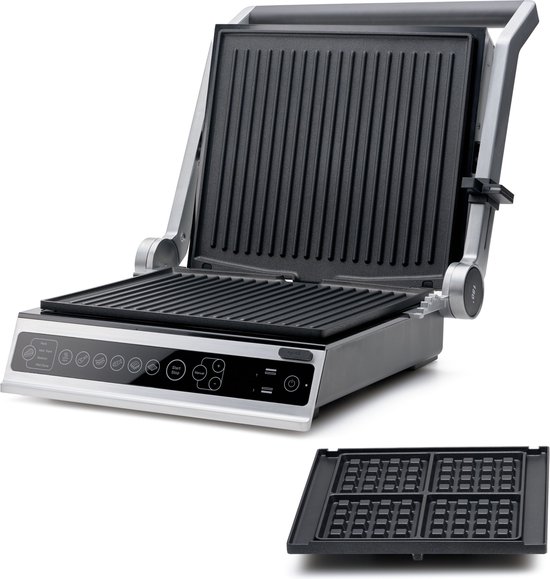 Solis Wafel & Contactgrill Pro - Grill Apparaat met Verwisselbare Platen - 5 Grillprogramma's - Tosti Apparaat - Wafelijzer - Panini Grill - RVS