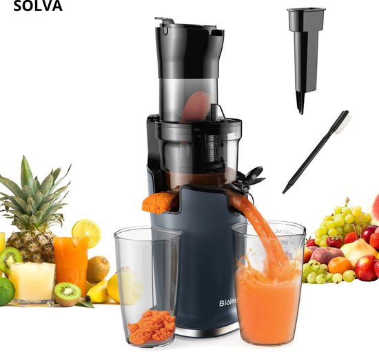 SOLVA Slowjuicer - Sapcentrifuge - Juicer - BPA-Vrij - Elektrisch - 200W - Met Reiniginsborstel - Geschikt Voor Groente En Fruit - Zwart van Merkloos
