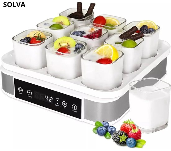 SOLVA Yoghurtmaker - Yoghurtmakers - Yoghurtmachine - 9 × 170 ml - Wit Met Grijs van Merkloos