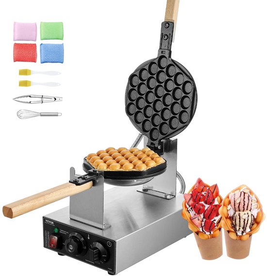 Solvix Wafelijzer - Wafelijzers 1400W - Professionele Wafelmaker met 180° Draaisysteem - Bubble Wafel Machine met Antiaanbaklaag van Solvix