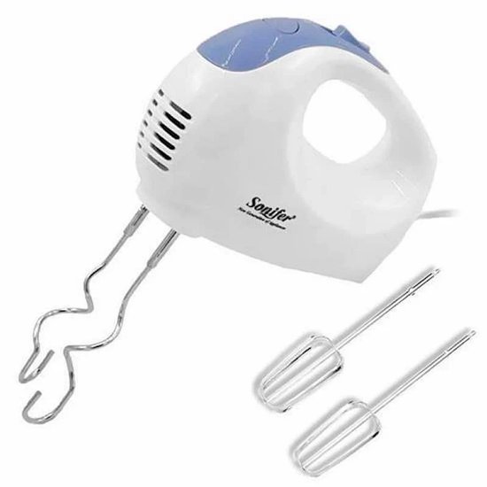 Sonifer SF-7004 Handmixer – 150W – 5 Snelheden – Kloppers & Deeghaken – Wit/Blauw van Sonifer