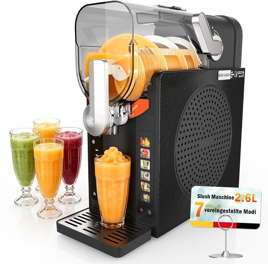 Soontrans - Slush-machine 2.6L - ijsmachine - BPA-Vrij - Geen IJs Nodig, Zelfreinigend - Aanraakscherm aan de voorkant - 7 Programma’s Voor Slushies - Granita - Frappé & Milkshakes - Slush Puppy Maker - Zwar 03 - 41x16.5x39cm