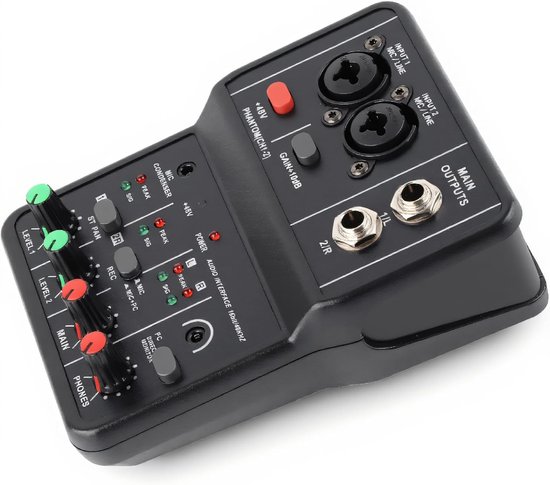 Sound Board Console Desk, 2 Kanalen Audio Mixers System USB -interface, Draagbare Geluidsmixconsole DJ -controller voor Live Streaming, Podcasting, DJ Show