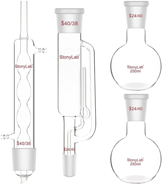 Soxhlet Extractie Apparaat - Glaswerk Extractieset - Laboratorium Extractie - Borosilicaatglas Duurzaam - 40/38 250ml van Merkloos