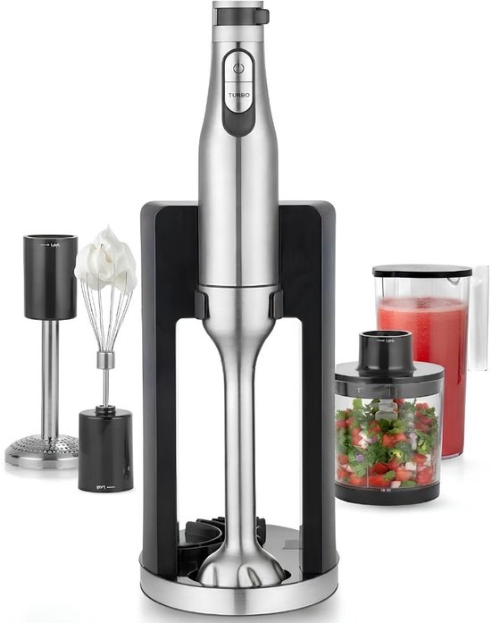 SP® Staafmixer Set - Professionele Blender - Traploos Verstelbaar en Turbo - Zilver - 7cm x 7cm x 41cm