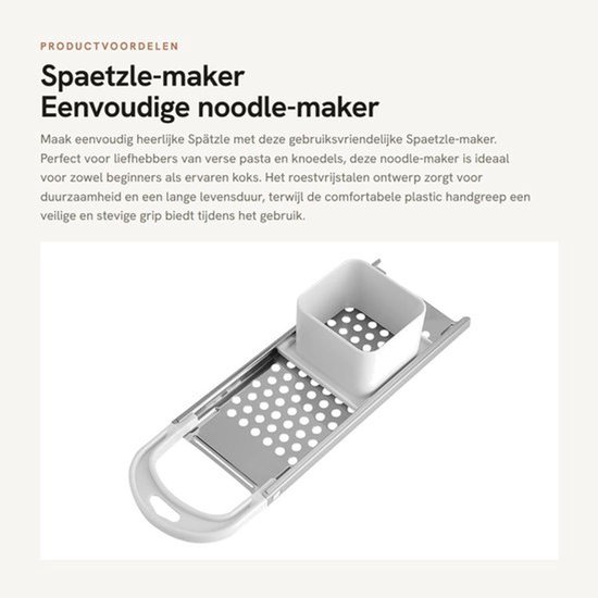 Spaetzle-maker roestvrij staal - Noodle-maker - Keukenrasp - Kookgereedschap - Veiligheidsschuif - Comfortabele handgreep - Pasta Maker