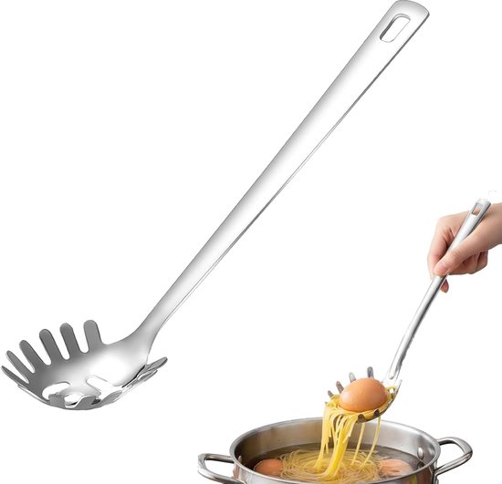 Spaghettitang - Pastalepel Vork - Pasta Serveren - Gekartelde Grip - 28.7 cm Lengte - Zilver van Merkloos