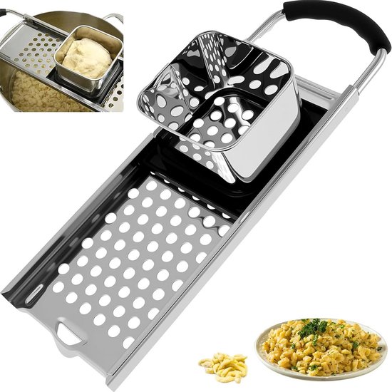 Spätzlepers Roestvrij Staal - Aardappelpers Keuken - Verse Pasta Maken - Vaatwasserbestendig - Tot 30 cm Pan - Zilver