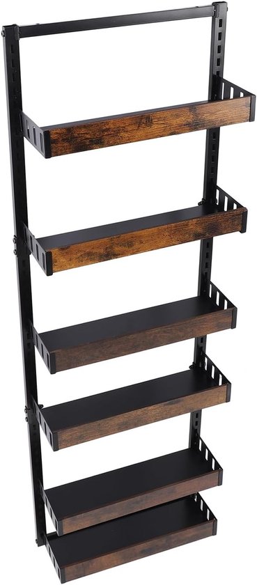Spice Rack Wandmontage Keukenrek met 6 Niveaus voor Hangende Opslag, Hoogte Verstelbaar, Carbon Staal en Neppaneel voor Keuken, Badkamer en Eetkamer
