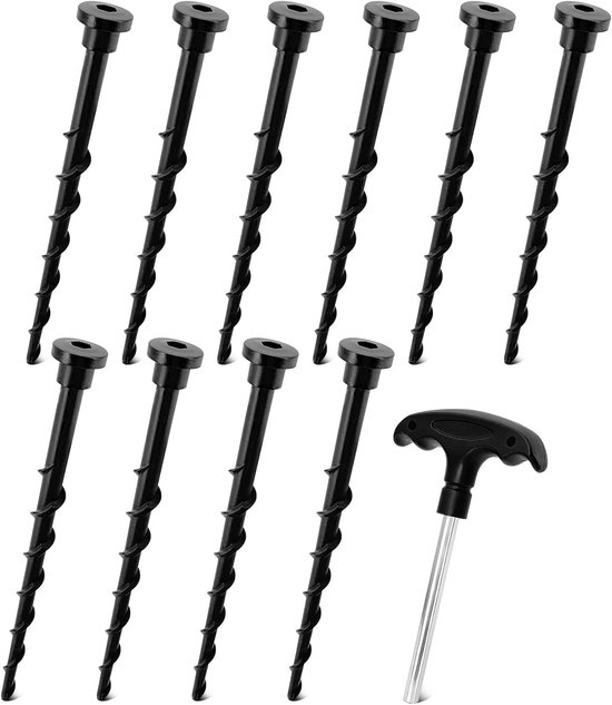 Spikes voor laadstations voor grasmaaiers, kunststof grondschroeven, 14 cm, voor veilige bodembevestiging, geschikt voor Husqvarna Automower robotmaaier, chroofharingen camping, zwart, met moersleutel