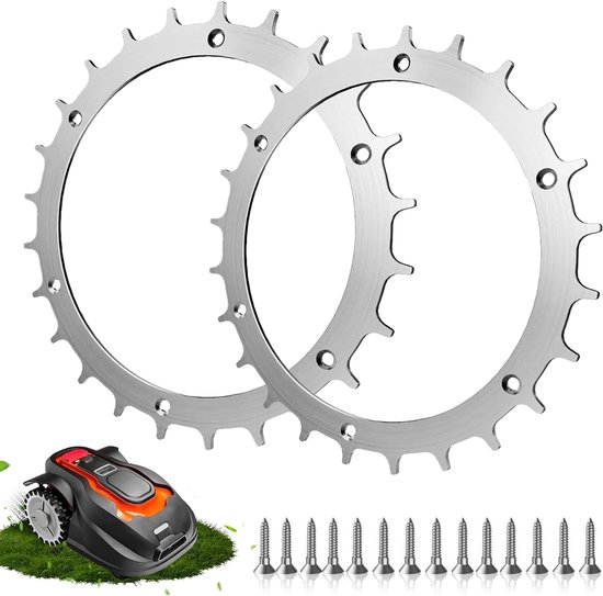 Spikes voor Navimow i105E-i108E, Ø 255 mm robotspikes, gepolijst, verzonken schroefgaten, 14 x roestvrijstalen schroeven, tractieverbetering voor robotmaaiers