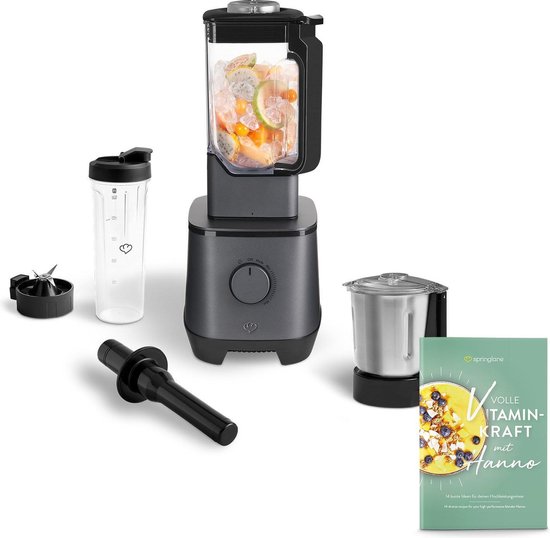 Springlane Power Blender Hanno 2000 W - 2,5 L Tritan Kan - Antraciet + Roestvrijstalen Mengkom en To Go Beker van Merkloos