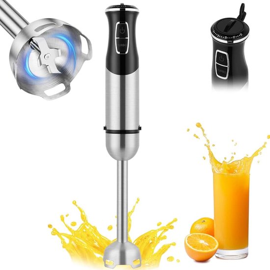 Staafmixer, 1000 W pureerstaaf met 21 instelbare snelheden en turbo-modi, pureerstaaf roestvrij staal, staafmixer, elektrisch, handblender voor babyvoeding, salades, saus en smoothies, zwart