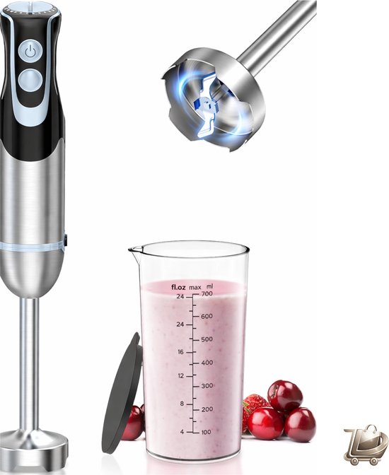 Staafmixer 1000W RVS - 12 Snelheden en TURBO Functie - 700 ml Maatbeker met Deksel - Krachtige Pürier Staaf - voor Soep, Saus en Babyvoeding - Hand Blender Keukenmachine van Merkloos