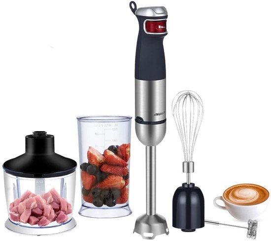 Staafmixer - 1200W - Handblender - Blender - 5-in-1 Functionaliteit - RVS Messen - Traploze Snelheid - Inclusief Hakmolen - RVS 4-blads Messen - Foodprocessor van Merkloos